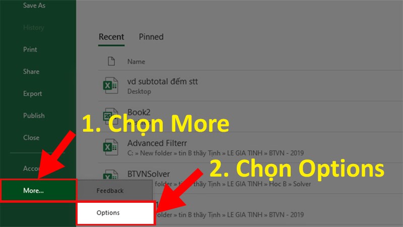  Chọn More > Chọn Options