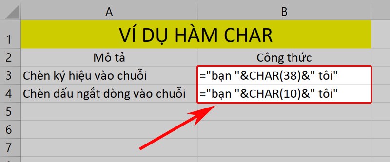 Ví dụ chèn ký tự vào chuỗi văn bản