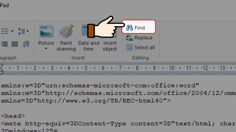 Nhấn chọn tổ hợp phím Ctrl + F hoặc chọn Find