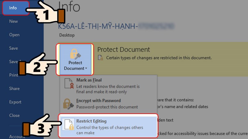 Chọn Restrict Editing