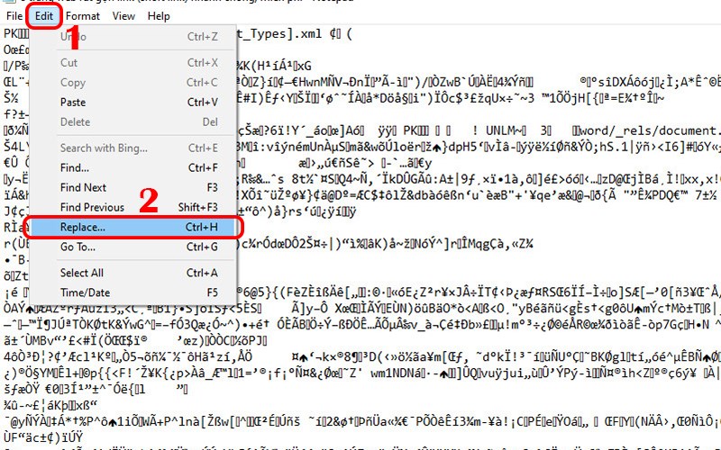 Nhấn tổ hợp phím Ctrl + H hoặc chọn Edit > Replace