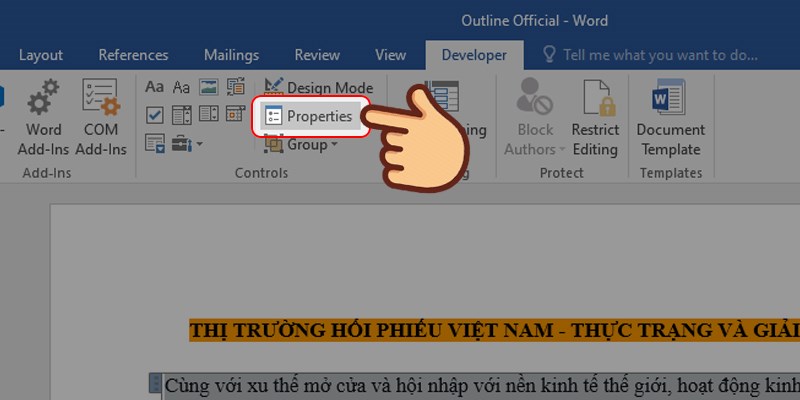 Nhấn vào biểu tượng Control Properties