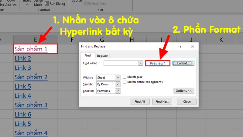 1 dấu cộng hiện lên > Click vào ô có chứa Hyperlink bất kỳ > Phần Format sẽ hiện ra giống trong hình