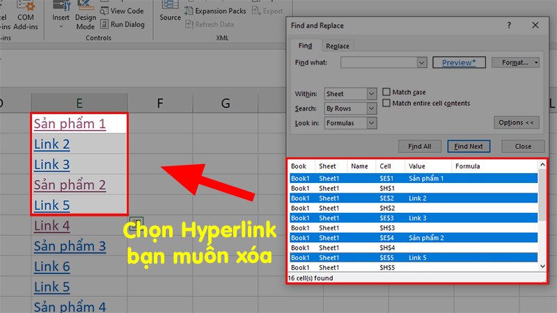 Bạn nhấp vào từng link hoặc chọn nhiều link Excel sẽ đưa bạn đến từng ô chứa đúng Hyperlink bạn muốn
