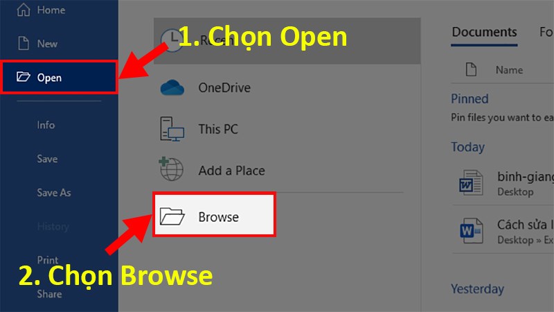 Chọn Open > Chọn Browse