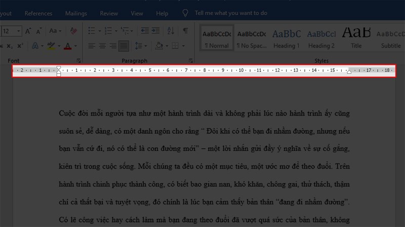 Lấy thanh thước trong Word ra bằng cách nhấn Alt + W rồi nhấn R