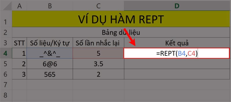 Ví dụ minh họa hàm REPT