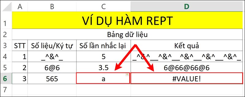 Lỗi #VALUE! trong hàm REPT