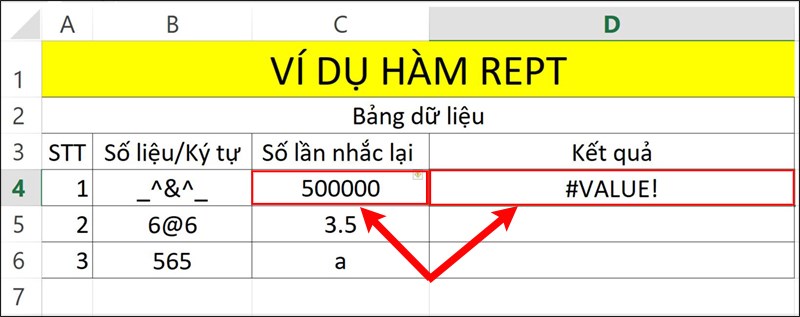 Lỗi #VALUE! trong hàm REPT