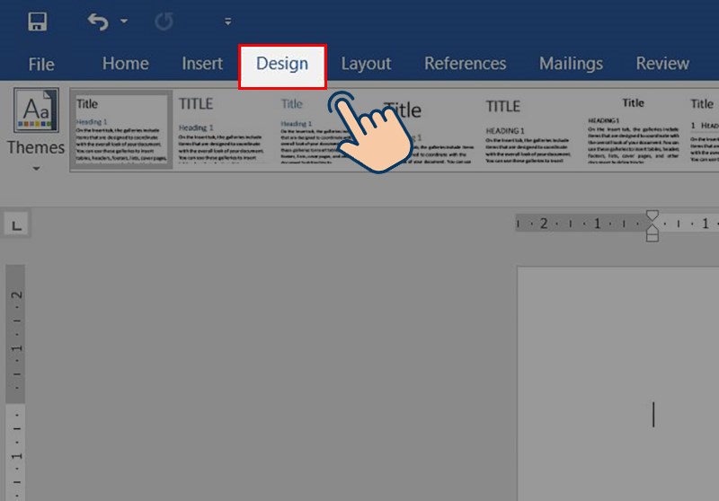Đầu tiên tại màn hình chính của Word bạn hãy chọn vào Design