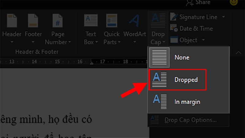 Chọn loại Drop Cap