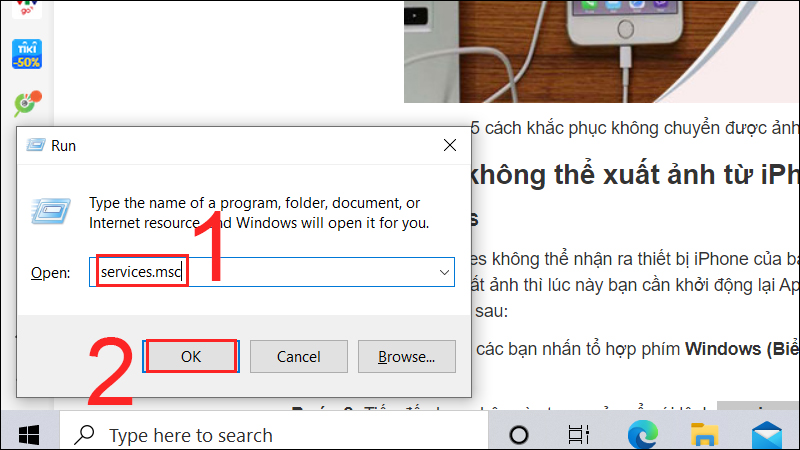 Tiếp đến bạn nhập vào trong cửa sổ với lệnh services.msc