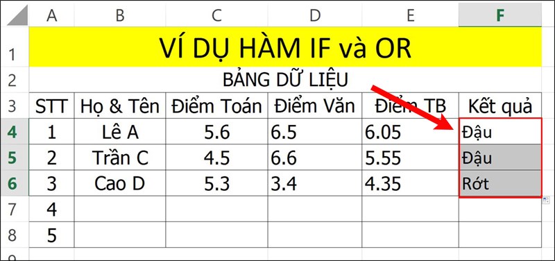 Nhấn Enter để hiển thị kết quả