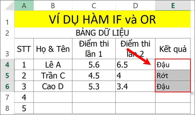 Nhấn Enter để hiển thị kết quả
