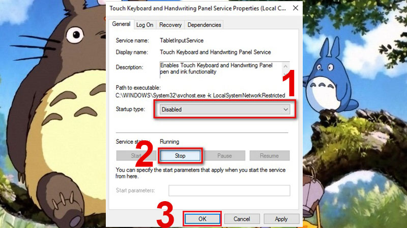Thay đổi thành tùy chọn Disable, sau đó chọn Stop và nhấn OK
