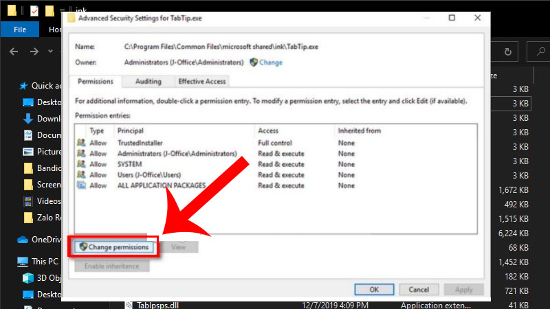 Click chọn Change Permissions