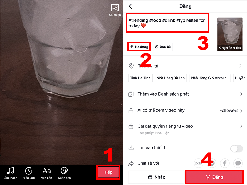Bạn ấn vào mục #Hashtag và ghi những từ khoá liên quan đến video của mình