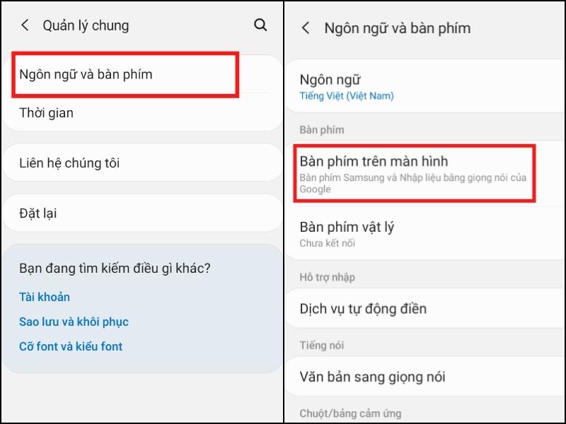 Cài đặt Bàn phím trên màn hình