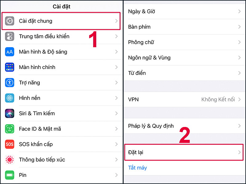 Mở phần Cài đặt chung trên iPhone và chọn Đặt lại