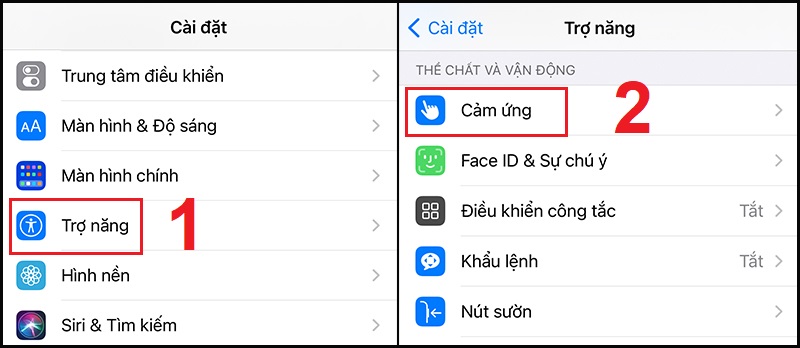 Mở Cảm ứng trong Cài đặt