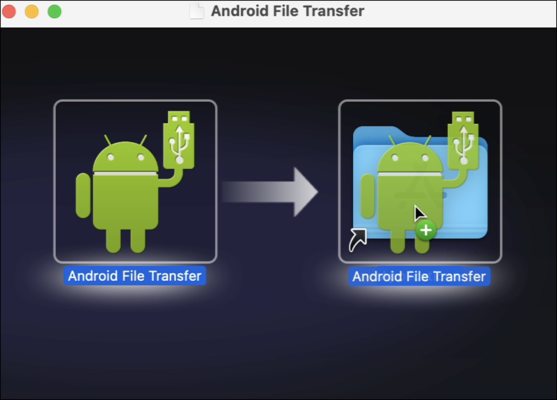 Bạn thực hiện kéo tập tin Android File Transfer và thả vào thư mục Applications