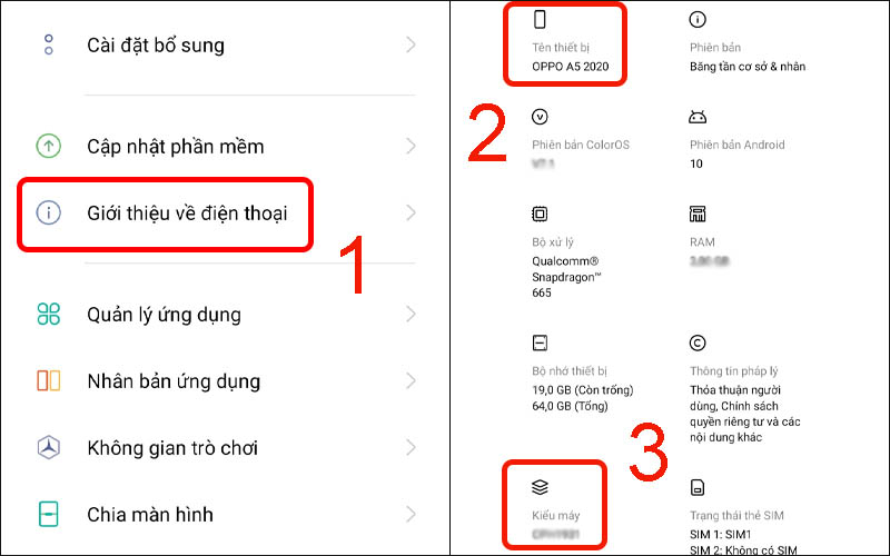 Chọn Giới thiệu về điện thoại, kiểm tra tên và kiểm tra đời máy