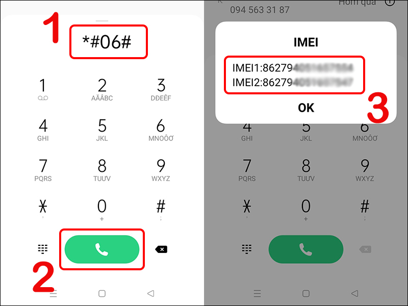 Tra số IMEI bằng cách quay số *#06#