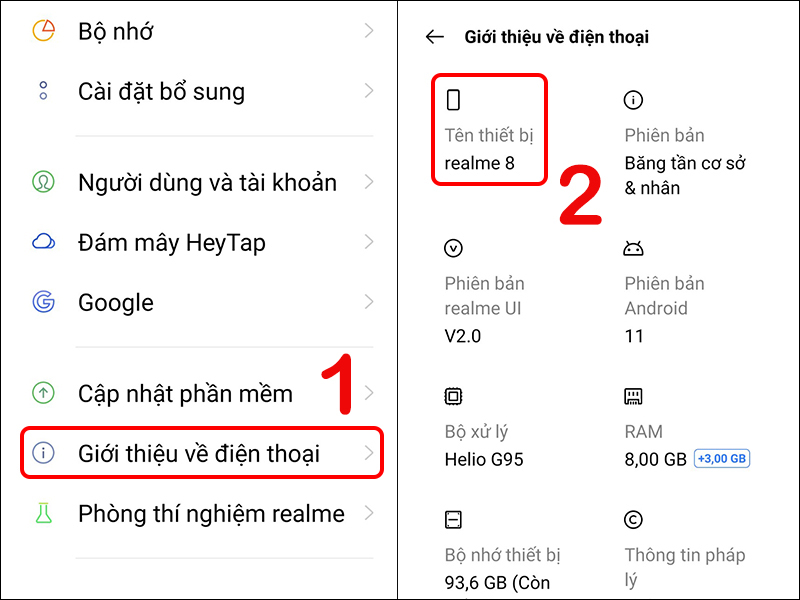 Cách kiểm tra được tên, đời máy Realme