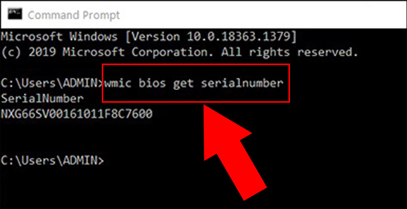 Gõ dòng “wmic bios get serialnumber”