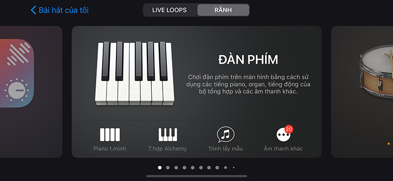 Chọn nhạc cụ Đàn phím trên GarageBand 