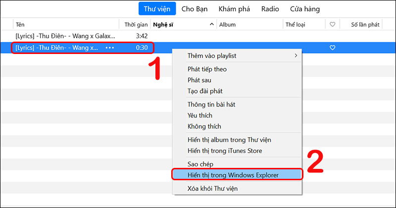 Chọn Hiển thị trong Windows Explorer 