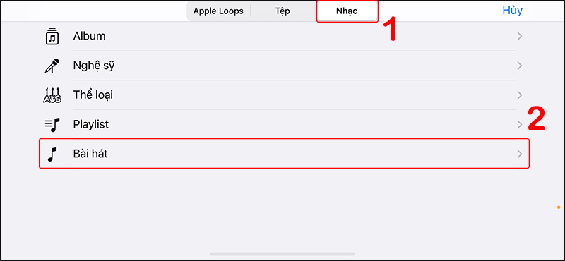 Chọn vào mục Bài hát