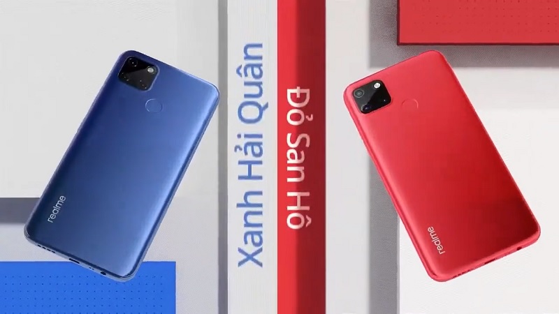 Realme C12 với hai màu đỏ và xanh