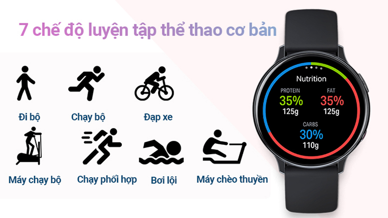 Active 2 còn có tính năng theo dõi 7 chế độ luyện tập thể thao cơ bản