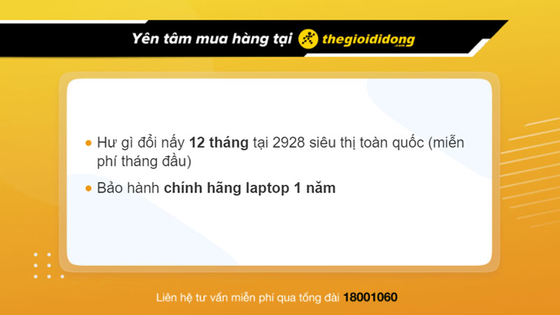 Bảo hành chính hãng laptop 1 năm ngay tại Thế Giới Di Động