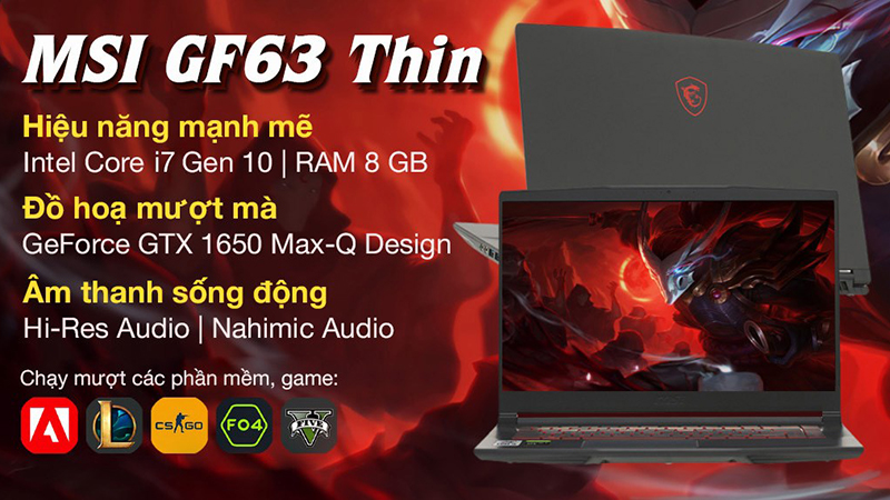 MSI GF63 Thin sở hữu con chip Core i7 hiệu năng cao cùng card đồ họa rời