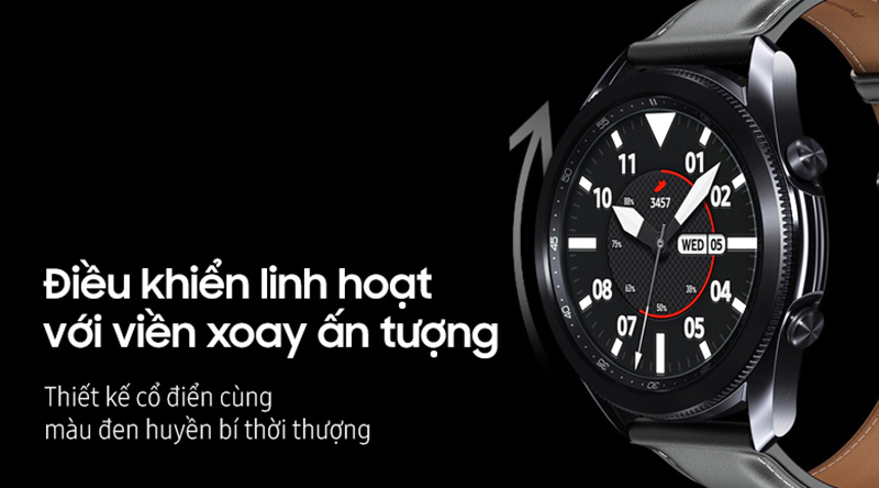 Samsung Galaxy Watch 3 45mm có thiết kế cổ điển với màu đen huyền bí