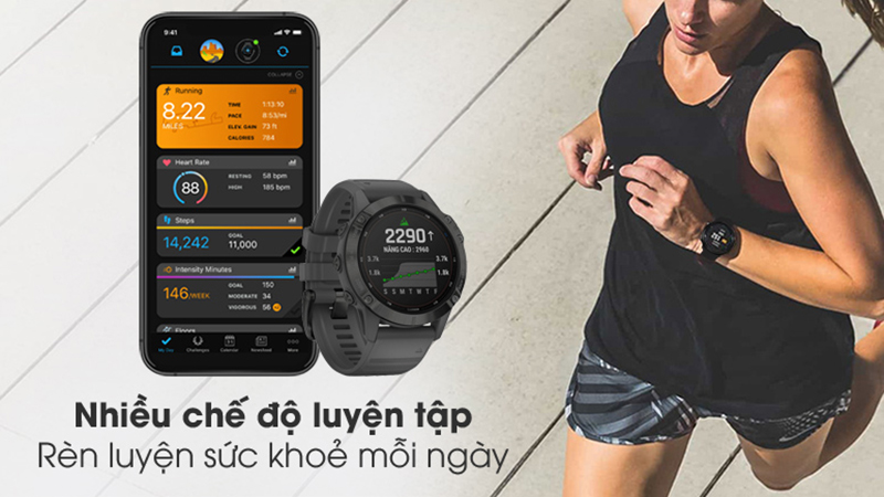 Garmin Fenix 6 Pro Solar có màn hình 260 x 260 pixels và kích thước 1.3 inch, giúp hình ảnh hiển thị sắc nét