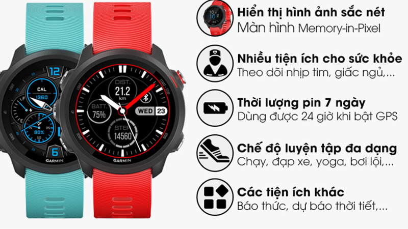 Đồng hồ thông minh Garmin Forerunner 245 Music dây silicone xanh