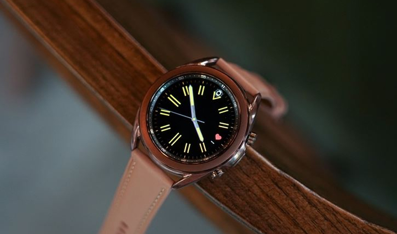 Ảnh minh họa Galaxy Watch 3 41mm thép vàng dây da hồng