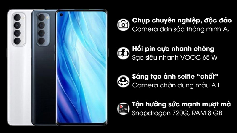 OPPO Reno4 Pro sử dụng công nghệ sạc siêu nhanh 65 W ấn tượng