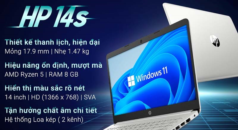 HP 14s fq1066AU R5 5500U có thiết kế thanh lịch, hiện đại