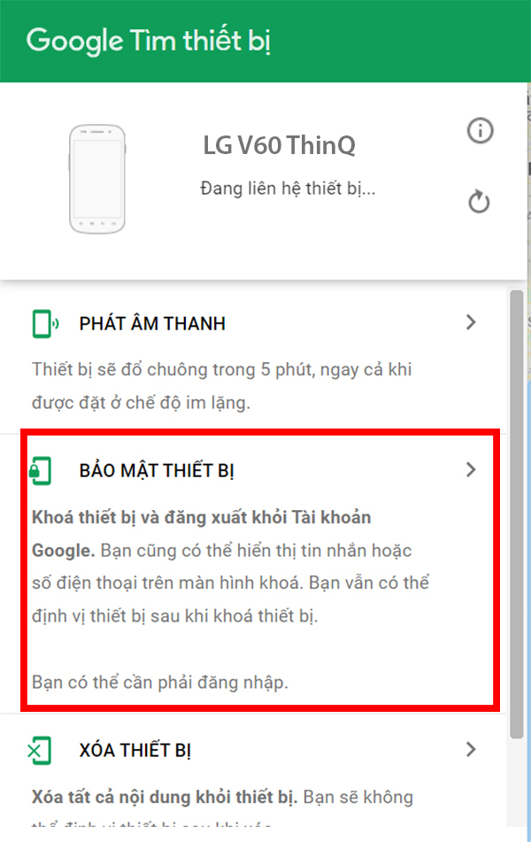 Chọn bảo mật thiết bị.