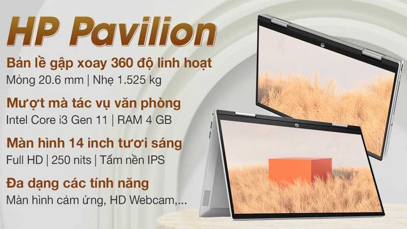 Laptop HP Pavilion X360 trang bị chip i3 1125G4