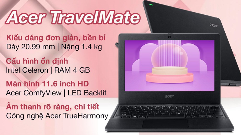 Laptop Acer TravelMate B3 TMB311 31 C2HB màu đen