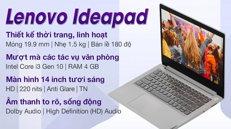 Laptop Lenovo Ideapad 3 14IML05 màu xám