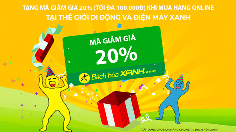 Chương trình tặng mã giảm giá 20% (tối đa 100.000đ) để mua hàng tại BachhoaXANH.com