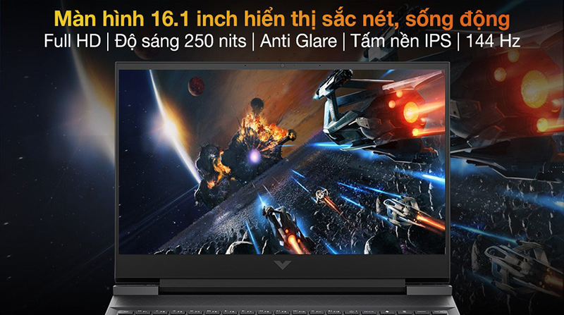 HP Gaming VICTUS 16 e0175AX R5 sở hữu màn hình sắc nét, sống động.