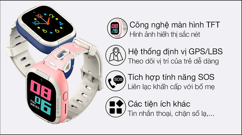 Đồng hồ Kidcare S6 Hồng với bộ tính năng cơ bản tiện dụng