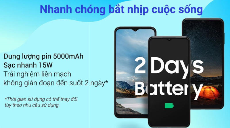 Galaxy A13 với dung lượng pin lớn và công nghệ sạc pin nhanh tiện lợi